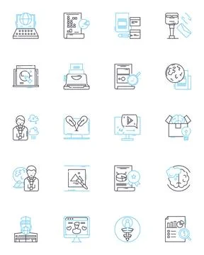 Gatherings and assemblies linear icons set. Conclave, Summit, Convention Stock Illustration