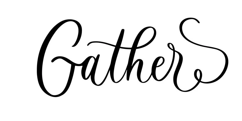 Gathers lettering in elegant cursive script with decorative flourishes Stock Illustration