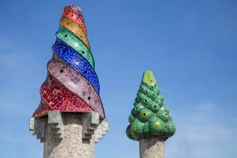 Gaudi Chimneys Stock Photos
