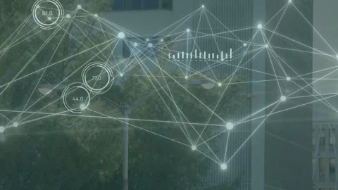 Gauge appearing, network overlay animating over street, nodes pulsing, gauges Stock Footage 335281962