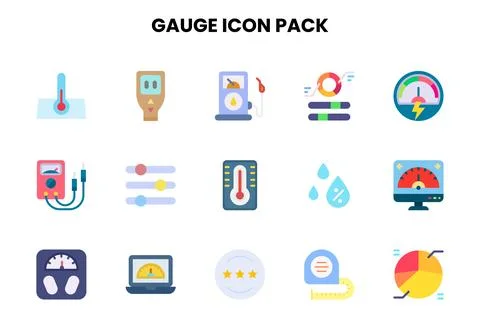 Gauge Flat Vector Icons Pack Stock Illustration