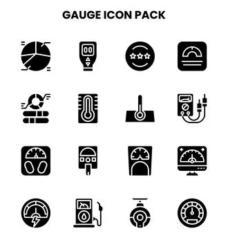 Gauge Glyph Icons Pack Stock Illustration