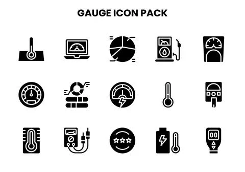 Gauge Glyph Vector Icons Pack Stock Illustration