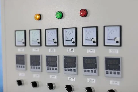 Gauges and digital controllers on control panel Stock Photos