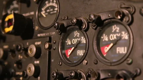 Gauges inside the Cockpit of an Old Fighter Jet. Close-Up.  Stock Footage 135085734