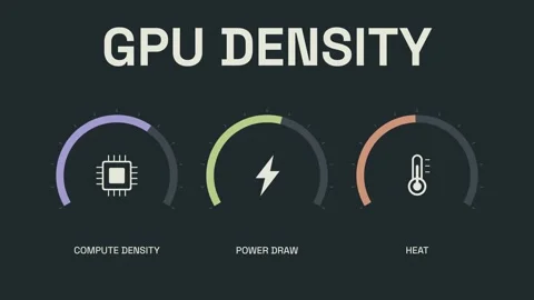 Gauges measuring GPU density, showing readings for compute density, power draw, 스톡 동영상 347355959
