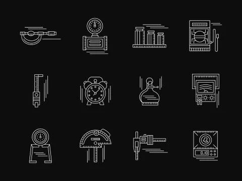 Gauging tools white flat line vector icons Illustrazione stock