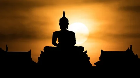 Gautama Buddha Statue, Sunset Clouds Timelapse Video stock 106894530
