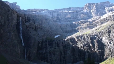 Gavarnie Waterfall Cascading Down Pyrenees Cliffs Stock Footage 343257383