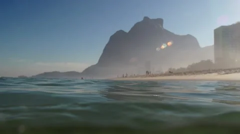 Gavea stone, pedra da Gavea, Rio de Janeiro seen from beach Stock Footage 68094041