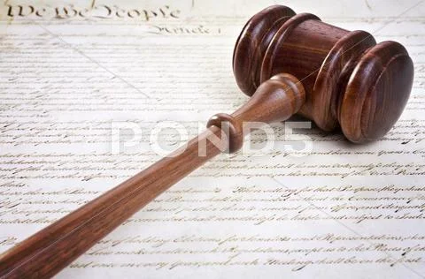 Gavel and american constitution Stock Photos