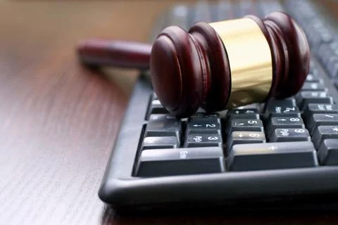 Gavel and computer keyboard, conceptual image 写真素材