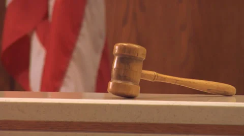 Gavel on Bench, flag Stock Footage 36878771