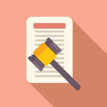 Gavel of disclaimer icon flat vector. Document term approve Stock Illustration