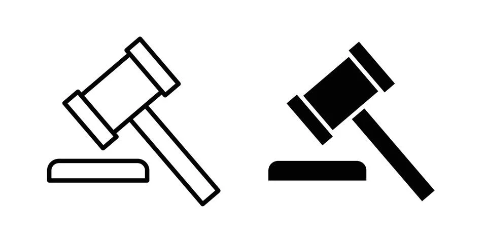Gavel icon silhouette vector set. thin line pack Stock Illustration