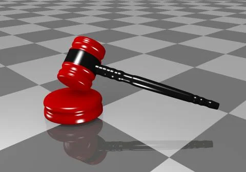 Gavel with reflection in the ground in closeup. Stock Illustration