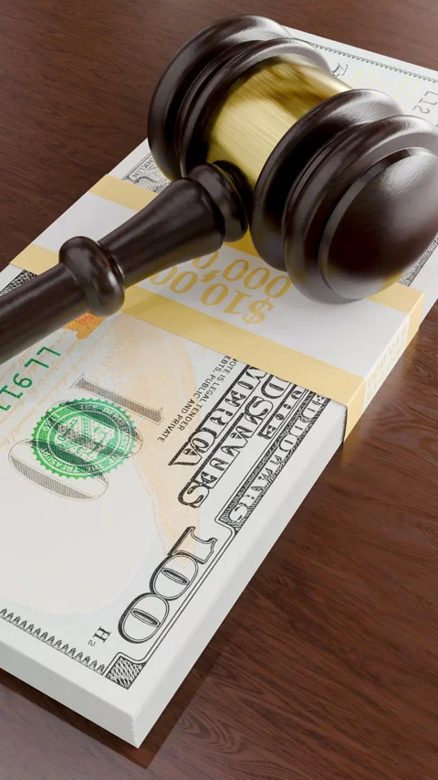 Gavel Resting on Stack of One Hundred Dollar Bills. Stock Footage 310861572