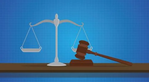 Gavel with scale judge object isolated blue background Stock-Illustration