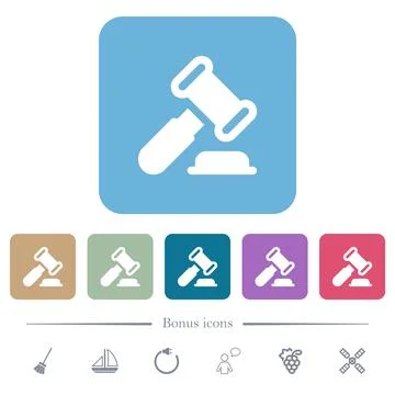 Gavel solid flat icons on color rounded square backgrounds 库存插图