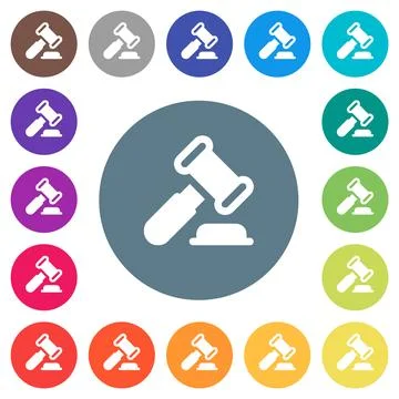 Gavel solid flat white icons on round color backgrounds 库存插图