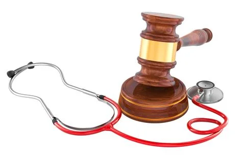 Gavel with stethoscope, 3D rendering Stock Illustration