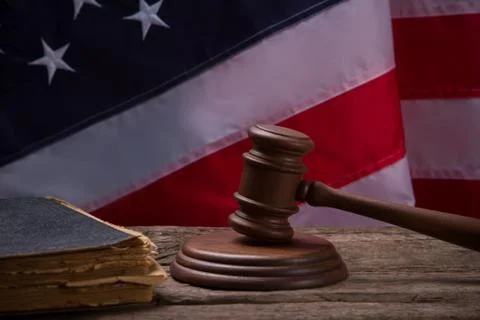 Gavel on US flag background. Stock Photos