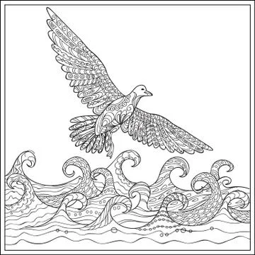 Gaviota over the ocean Stock Illustration