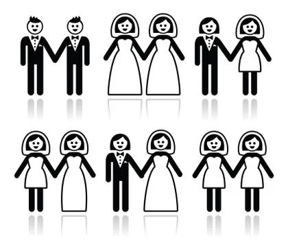Gay and lesbian wedding - groom and bride icons set Stock Illustration