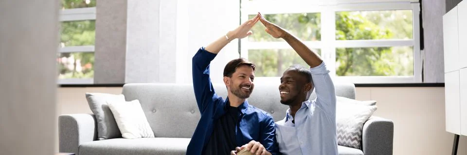 Gay Couple Buying New House. Property Insurance Stock Photos