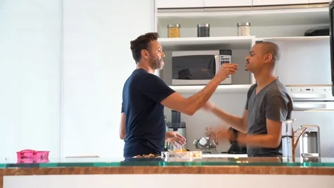 Gay Couple Dancing at Kitchen Stock Footage 98628019