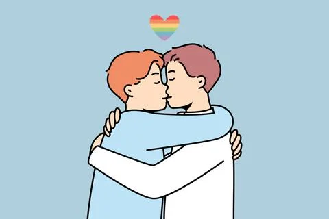 Gay couple hugging and kissing Stock Illustration