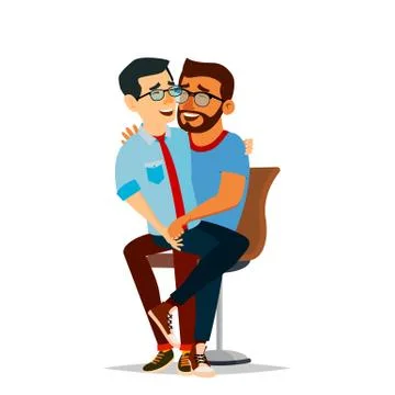 Gay Couple Vector. Two Hugging Men. Same Sex Marriage. Isolated Flat Cartoon Ilustração Stock