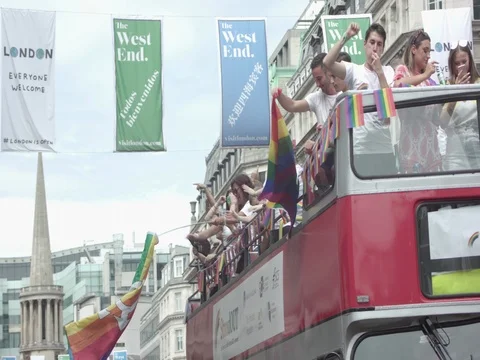 Gay Crowd on a double decker bus Parade Pride London LGBT Video stock 77656681