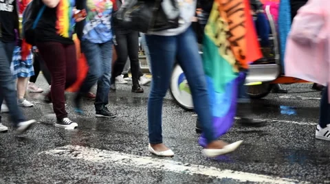 Gay Pride Crowd March Stock Footage 67570197