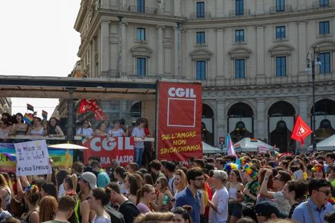 Gay Pride, crowd of protesters in the square. Stock Photos