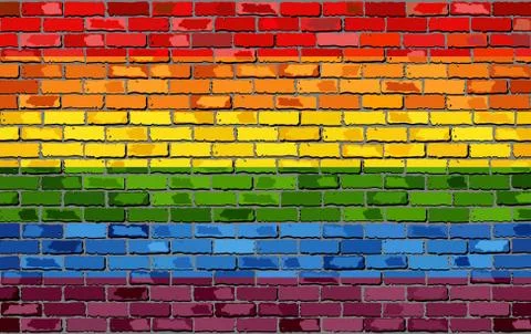 Gay pride flag on a brick wall Stock Illustration