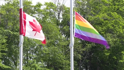 Gay pride flag at catholic high school in Canada Stockbeeldmateriaal 155221142