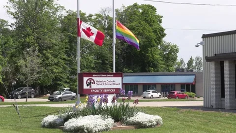 Gay pride flag at catholic high school in Canada Stock-Footage 155221256