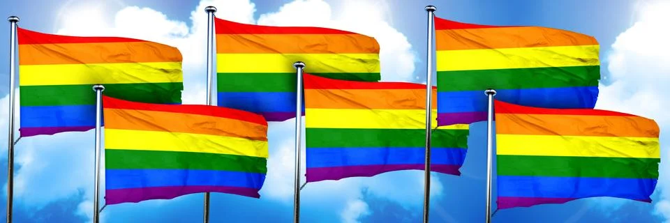 Gay pride flags, 3D rendering, on a cloud background Illustrazione stock