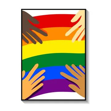 Gay pride month poster collection, banner. Lettering LGBT, hearts, colorful イラスト素材