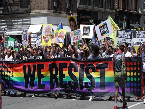 Gay pride parade in New York City 2017 we resist Stock Footage