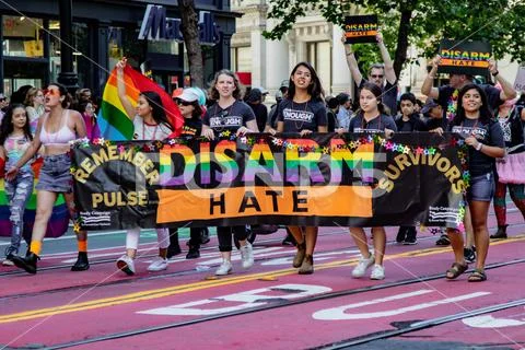 Gay Pride Parade in San Francisco - Brady Campaign marches against hate Stock Photos