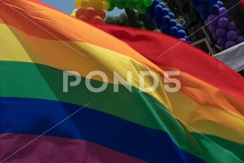 Gay Pride rainbow peace flag back light Stock Photos