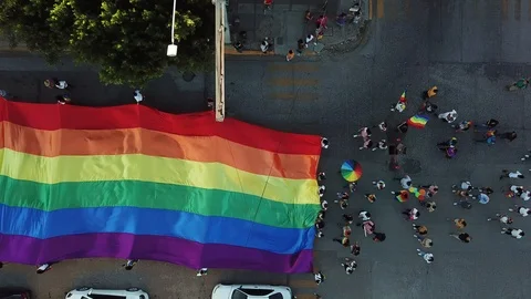 Gay protest advancing in the streets Stock Footage