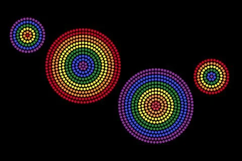 Gay radial dot patterns on black background Stock Illustration