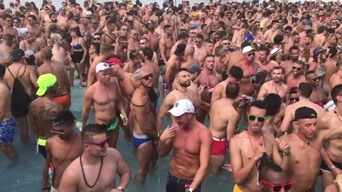 Gay Water Park Dance Party in Barcelona Stock Footage