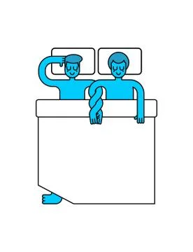 Gays in bed. Two guys are hugging in Sleep. LGBT love. bedstead scene Illustrazione stock