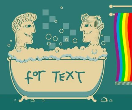 Gays couple taking a bath.vector graphic illustration for text Stock Illustration