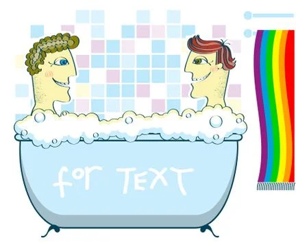 Gays couple taking a bath.vector illustration background for text Stock Illustration