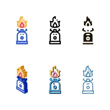 Gaz cylinder with fire for cooking vector multipack icon Stock Illustration